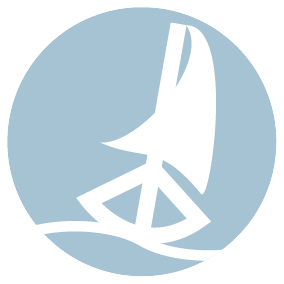 Pictogramm zum Thema Handel und Schifffahrt. Hellblau mit weißem Motiv eines Segelschiffes. Link zu Zeitfenstern zum Thema Handel und Schifffahrt im Alten Land